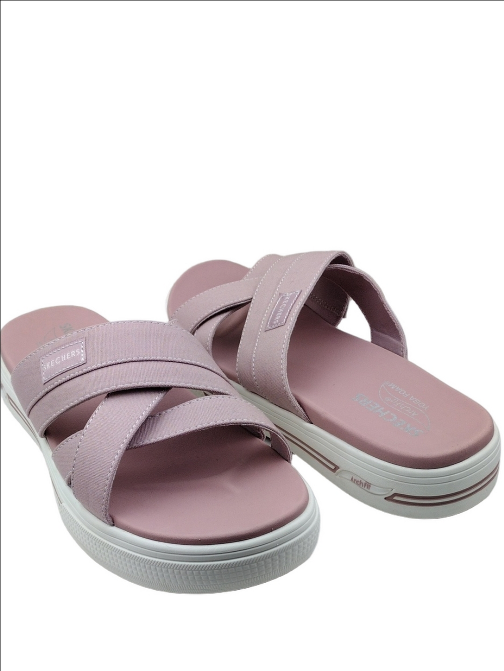 Skechers Arch Fit Daylily Mauve Canvas Crossband Open Toe Mid Sole Arcade Sandal